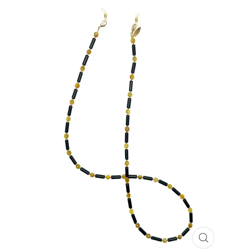 Wolf & Badger black agate and yellow tigers eye gemstone glasses chain necklace